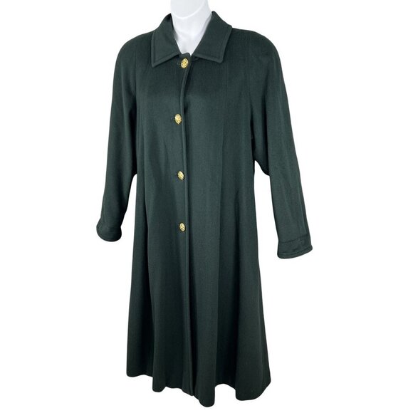 Portfolio Perry Ellis 14 Long Hunter Green Wool Coat Gold Buttons Quiet Luxury - Picture 2 of 16